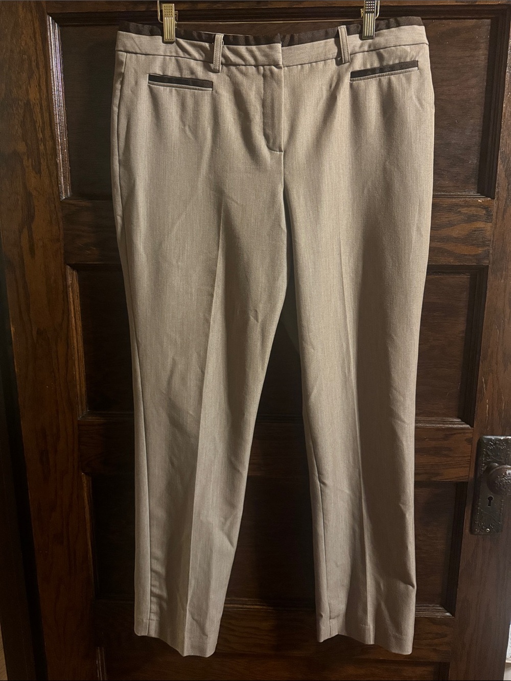 Larry Levine Beige Dress Pants with Dark Trim